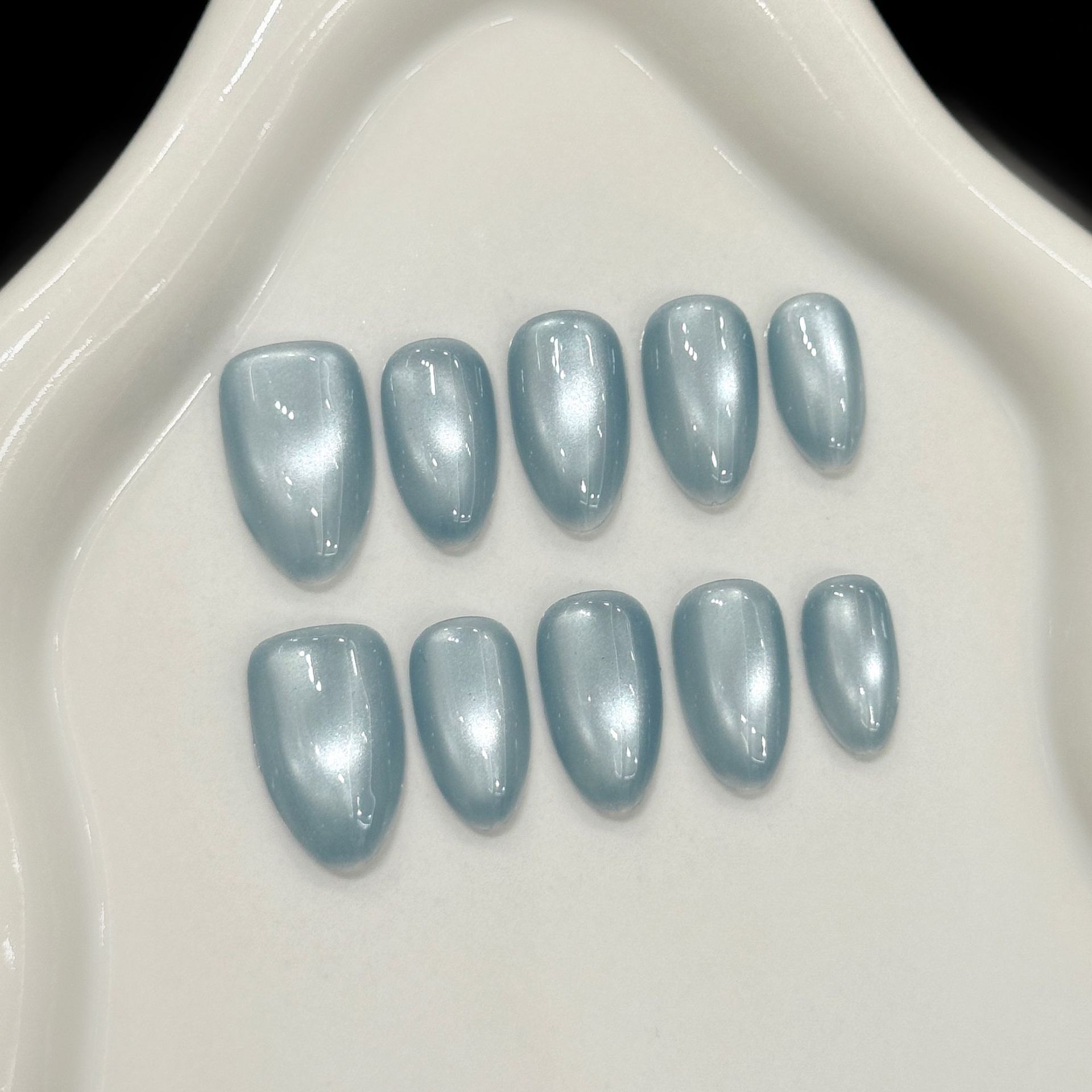 Nail Art Eye Cat - 10Pcs Blue Cat Eye French Short
