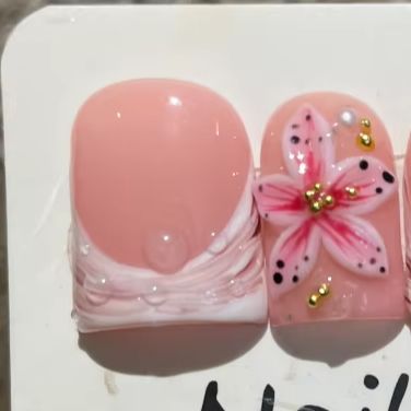 Nail Art Eye Cat - 10Pcs/set Nude Pink Gradient Short Handmade