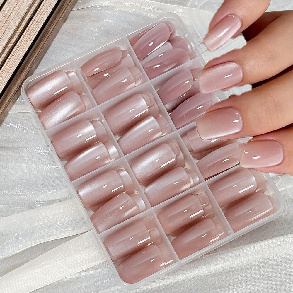 Nail Art Wedding - 144Pc Glossy Nude Pink Cat's Eye