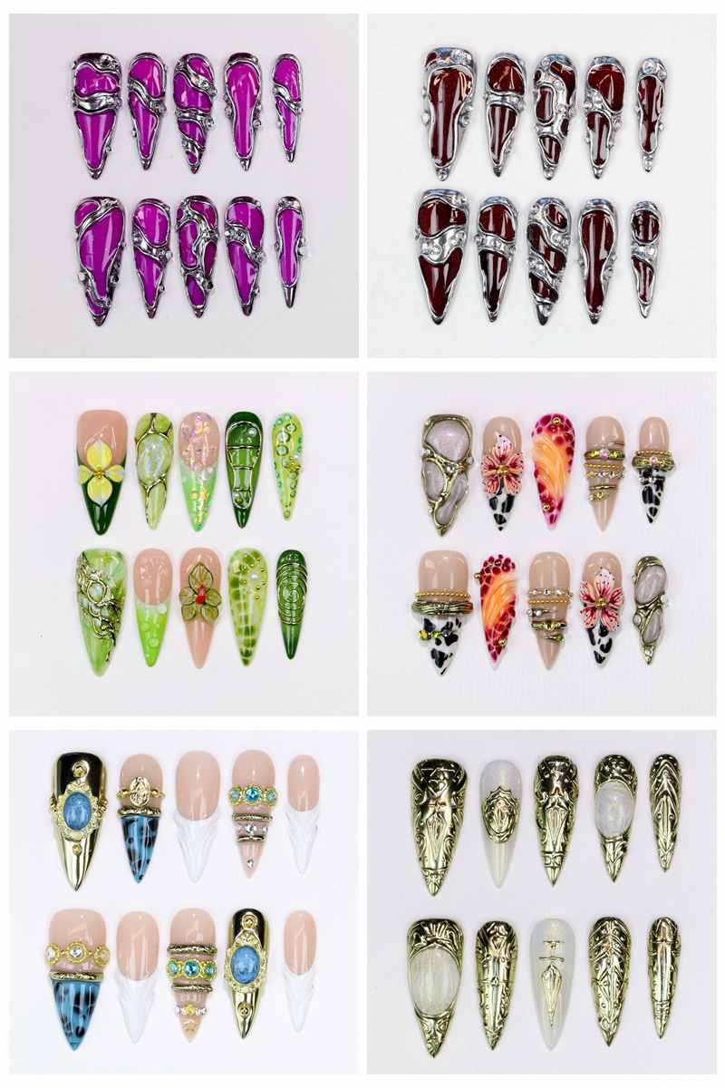 Nail Art Wedding - 10Pcs Long Stiletto Press-On Nails Glossy