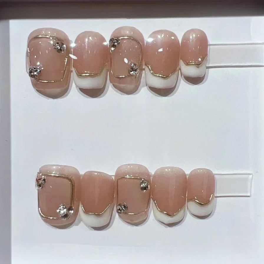 Nail Art Eye Cat - 10Pcs Short Square French Handmade False