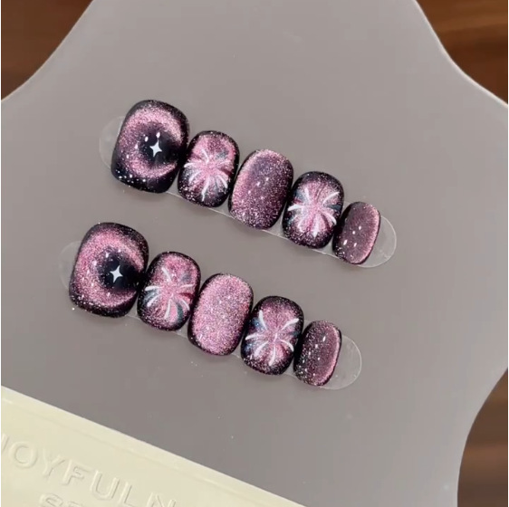 Nail Art Eye Cat - 10Pcs Purple Short Round Head Press