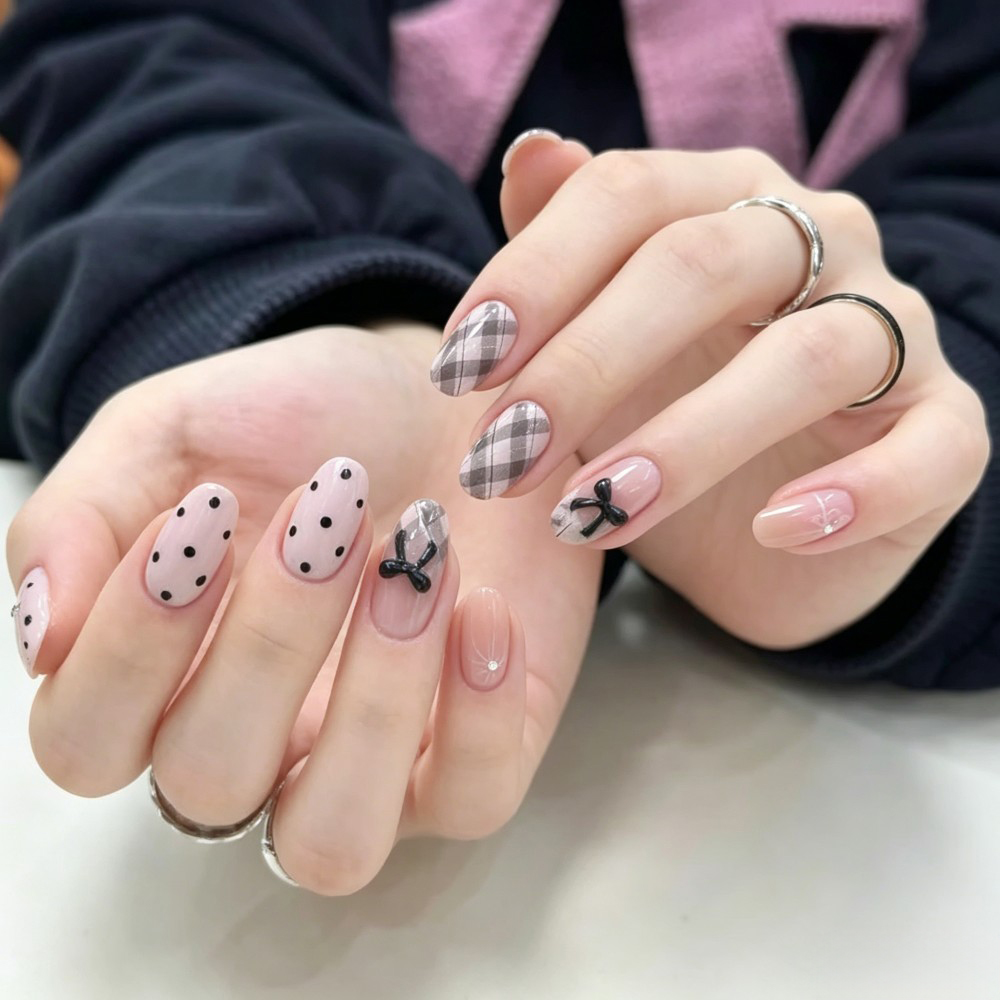 24Pcs French Plaid Bean Paste  - đánh giá và giá Nail Art Wedding