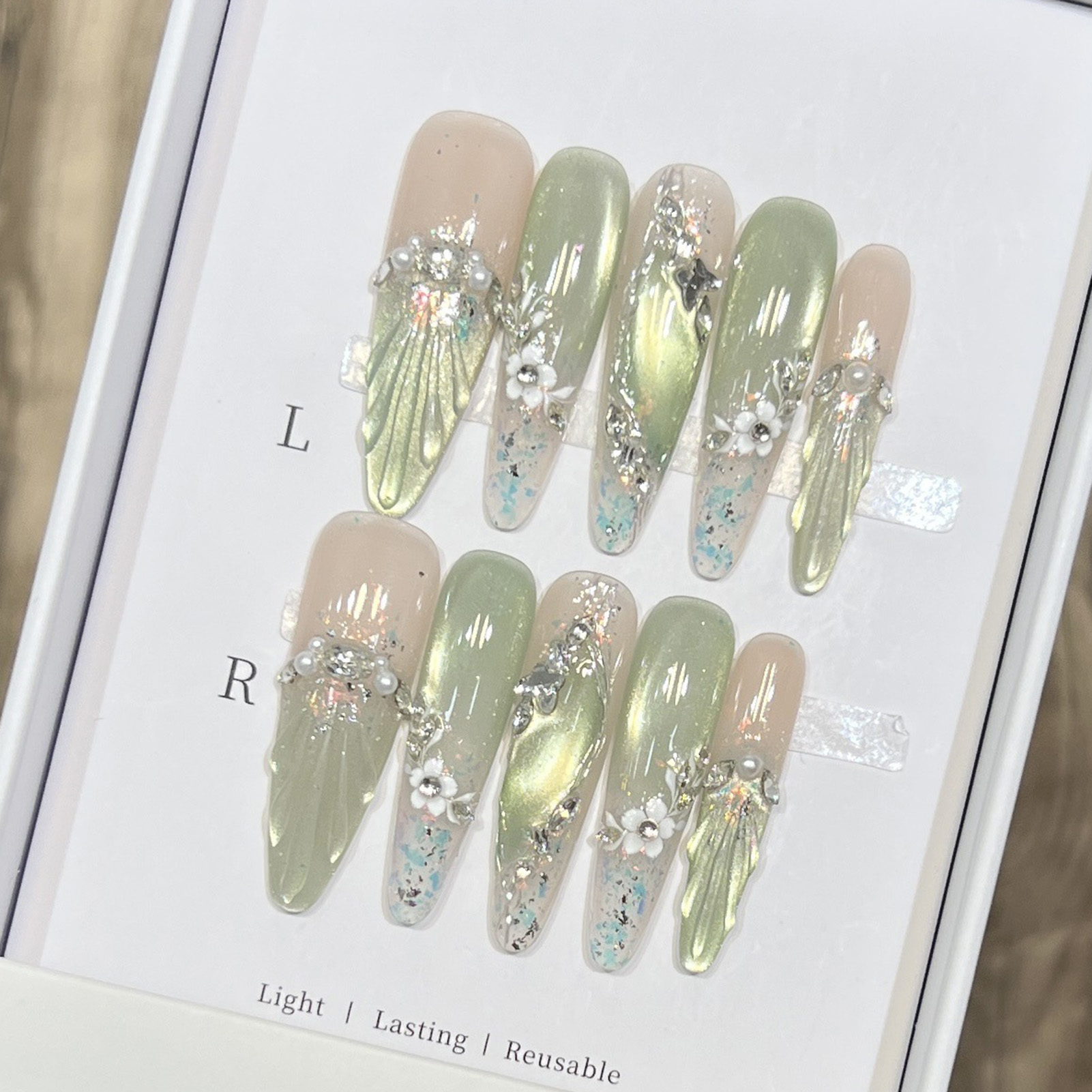 10pcs Long Almond Fake Nails T - đánh giá và giá Nail Art Wedding