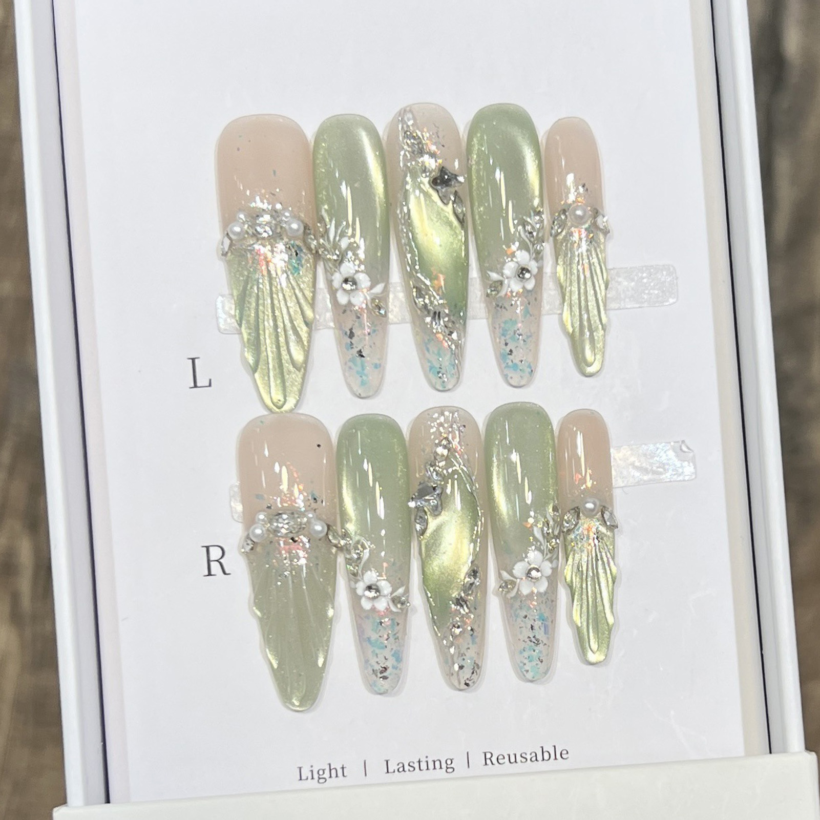 10pcs Long Almond Fake Nails T - đánh giá và giá Nail Art Wedding