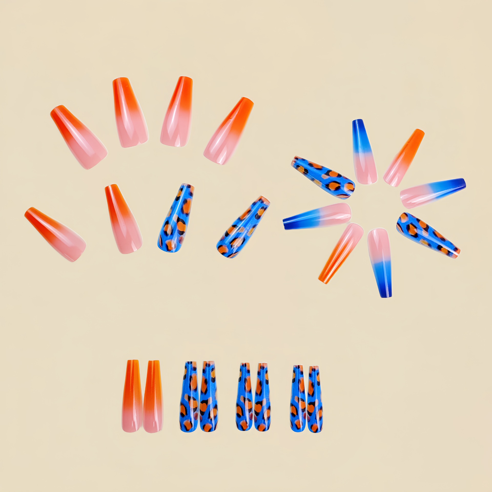Gradient orange blue fake nail - đánh giá và giá Nail Art Orange