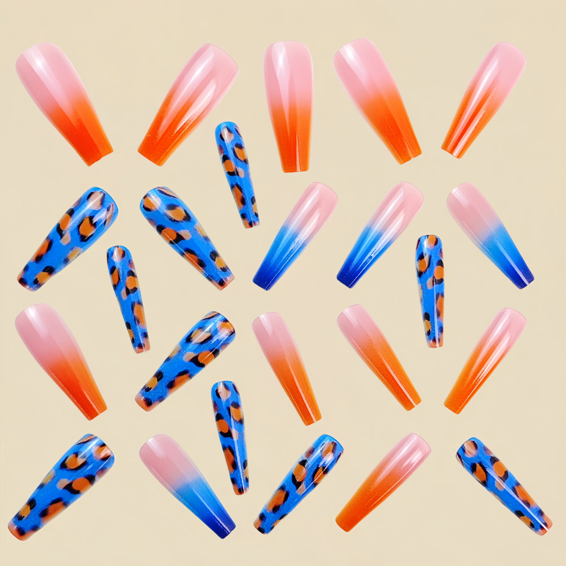 Gradient orange blue fake nail - đánh giá và giá Nail Art Orange
