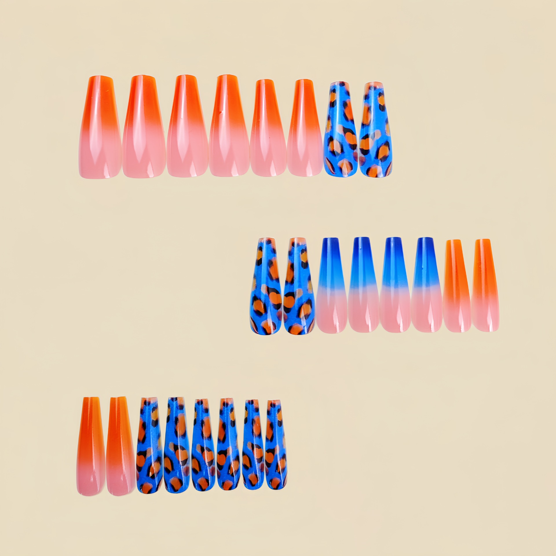Gradient orange blue fake nail - đánh giá và giá Nail Art Orange