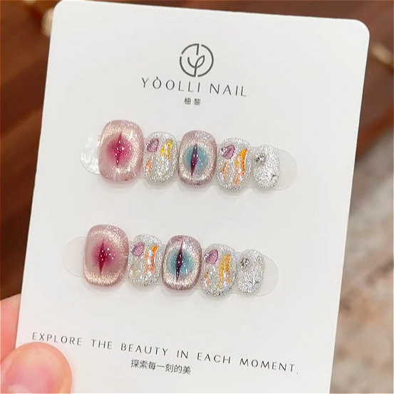 10Pcs Purple Short Round Head  - đánh giá và giá Nail Art Eye Cat