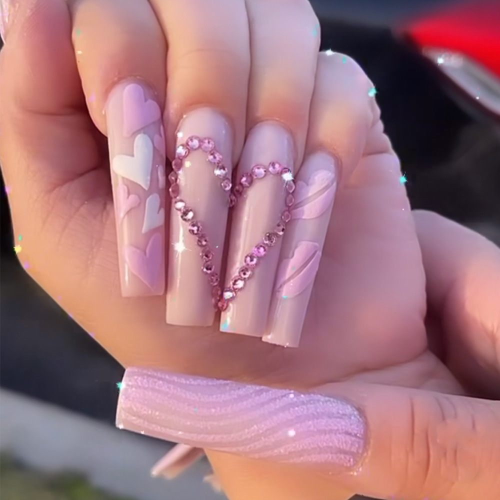 Medium long fake nails Pink bl - đánh giá và giá Nail Art Wedding